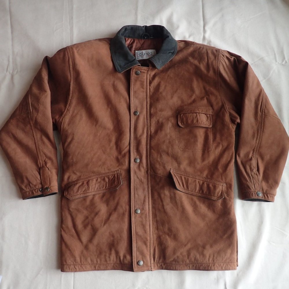 D'Linea Collection Leather Brown Tan Suede Jacket Barn Coat Men's Size Small (S)
